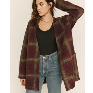 UNIF Nevermind Duster Cardigan Sweater Jacket in Plaid